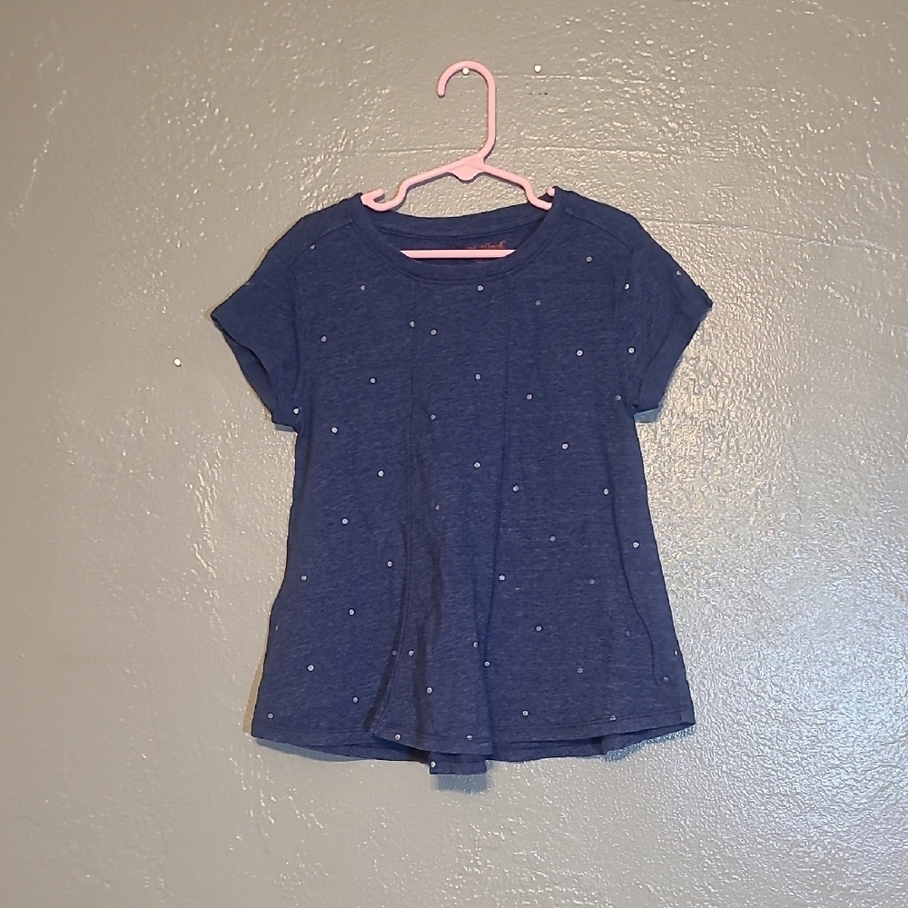 Cat & Jack Girl Blue T-Shirt Flare Bottom Polka Dot T-shirt EUC Size 6/6X